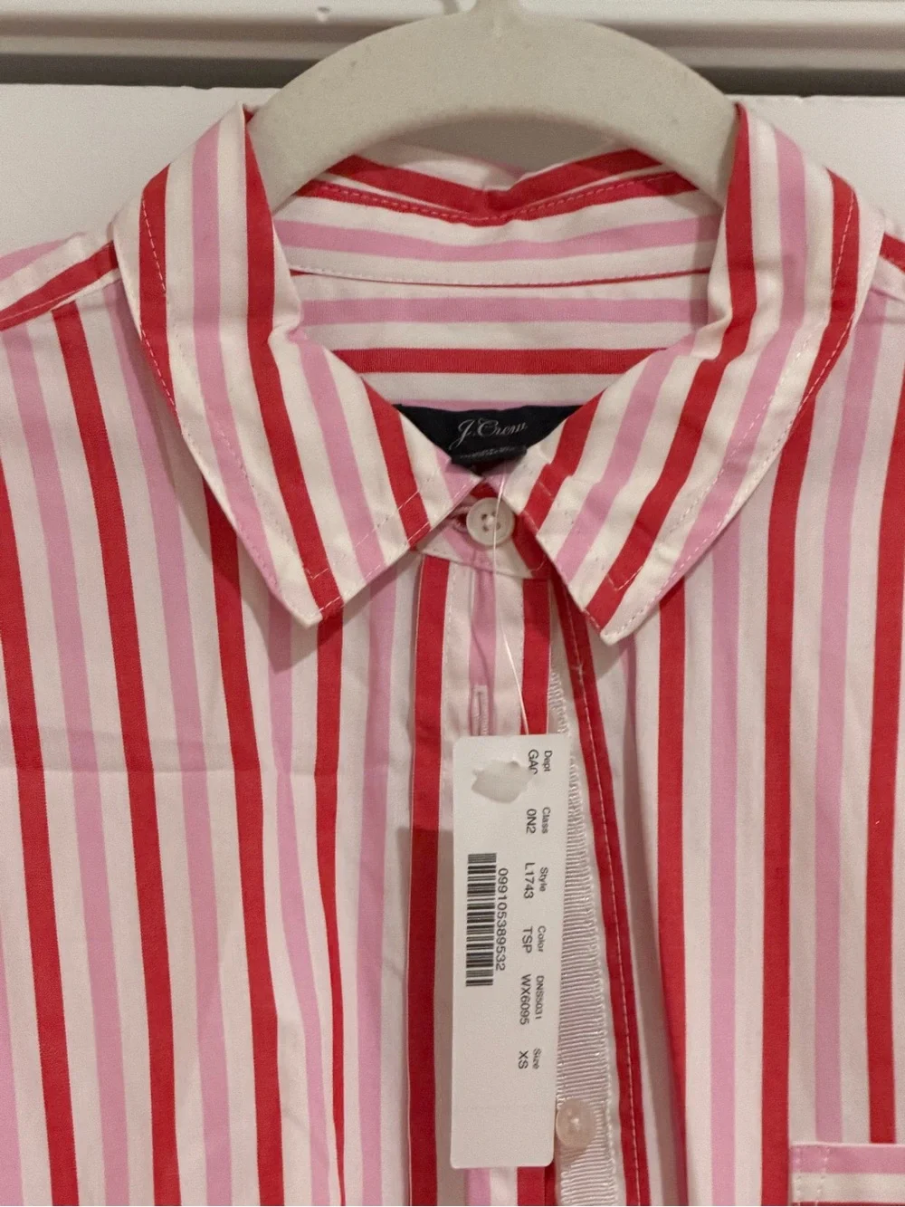 J. Crew Red and White Striped Button-Down Shirt